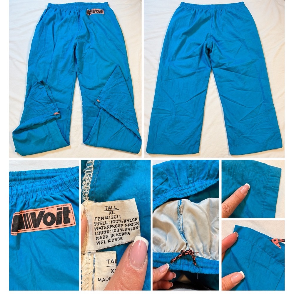 Vintage 90s Voit Nylon Track Pants Mens XL Tall Teal Windbreaker Lined Zip Ankle